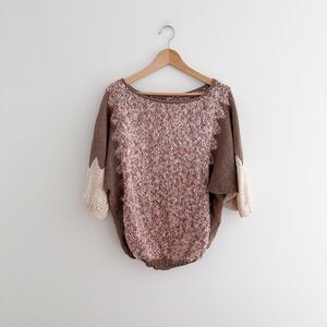 Handmade Pink Speckled Knit Sweater Boho Artisan Knit Chunky Pullover Size Large